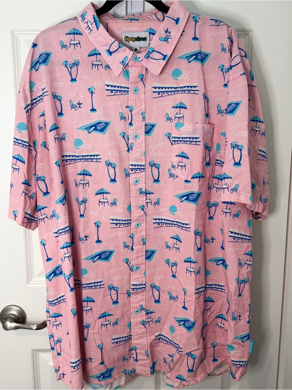 Tipsy Elves Men 3XL Pink Tropical Beach Vacation Hawaiian Button Up Shirt
